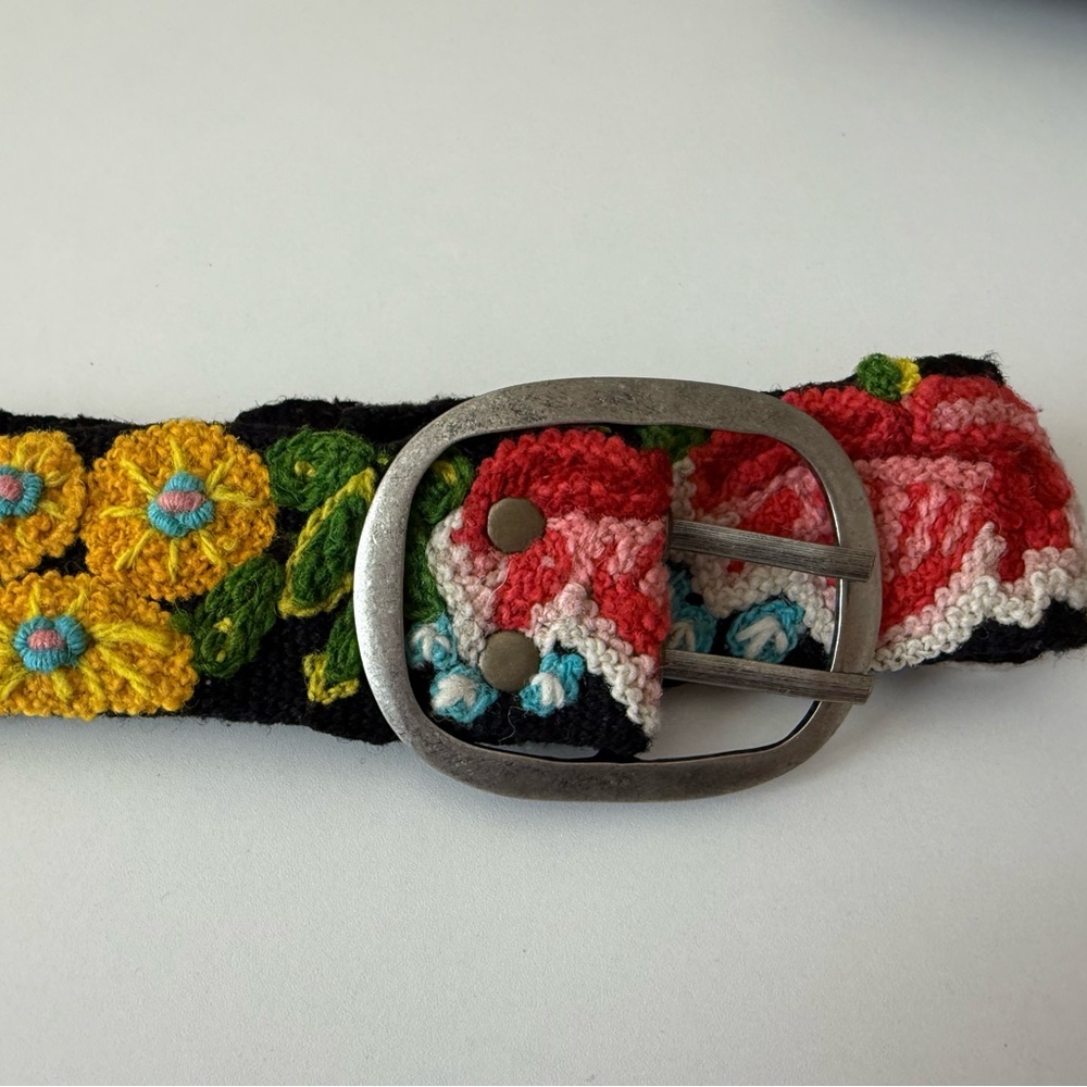 Jenny Krauss Floral Wool Belt Hand Embroidery Wildflowers Boho Artisan Festival - Picture 7 of 16